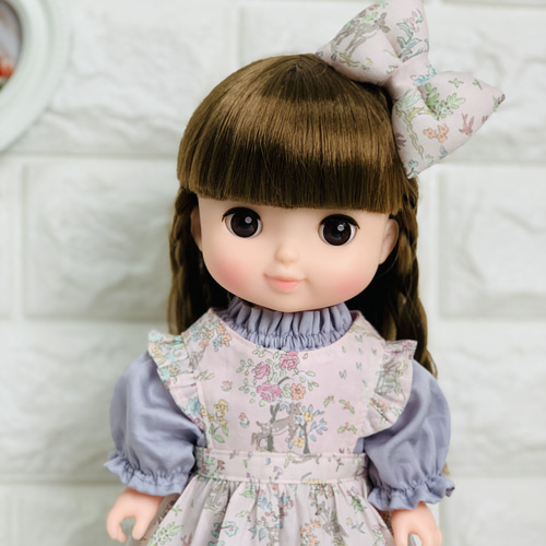 26cmドール お世話人形 エプロン ワンピース リボン スモック