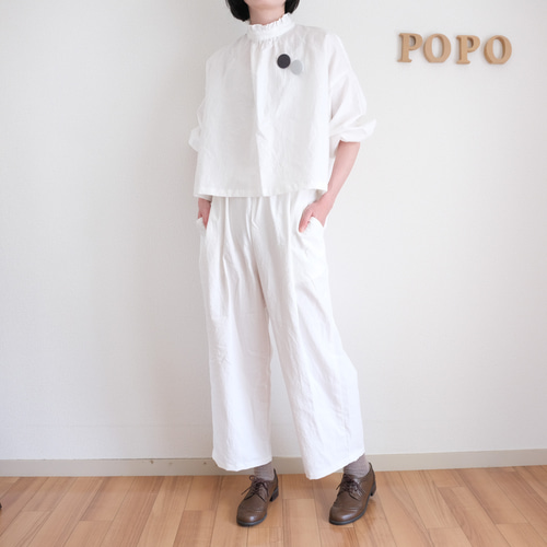 リネンイージーパンツ ホワイト キュロット・ワイドパンツ POPO 通販