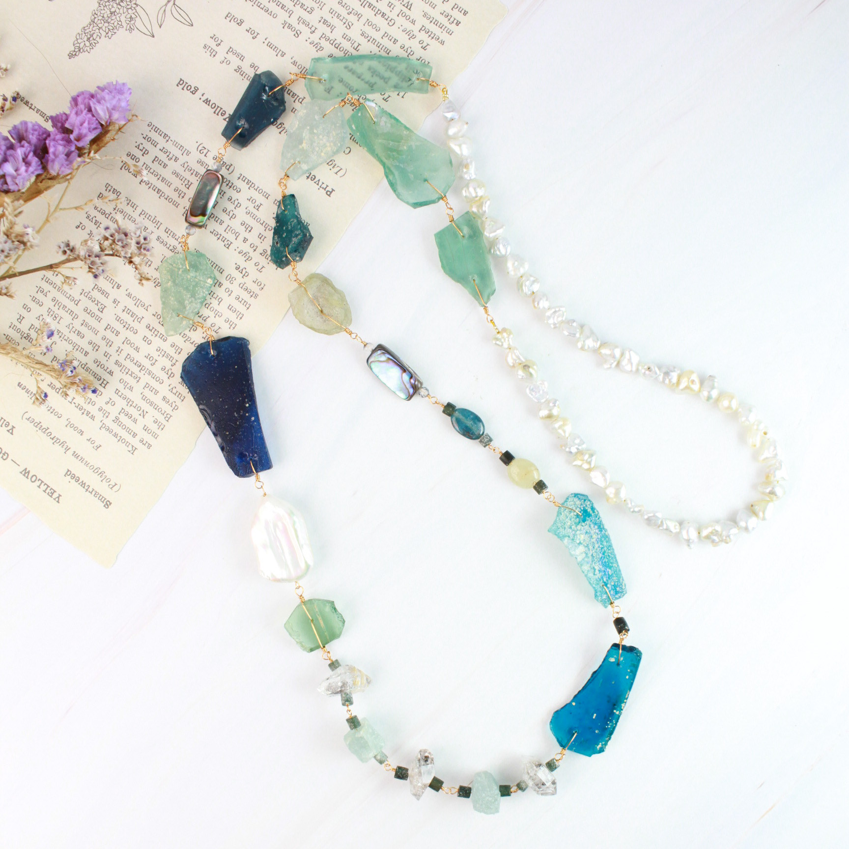 【古代 虹の記憶】銀化 ローマンガラス（アフガニスタン産）　ネックレス