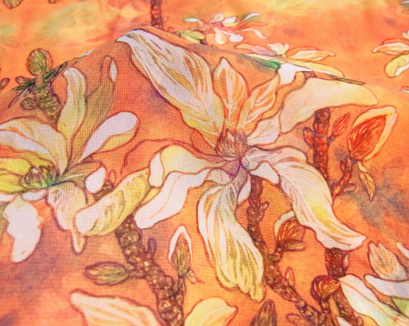 (受注生産)シフォン水彩ストール～こぶし花綻ぶサーモンオレンジ～ 12枚目の画像