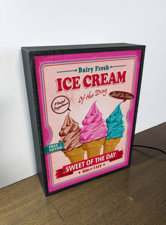 アイスクリーム ソフトクリーム スイーツ お菓子 洋菓子 レトロ ミニチュア サイン ランプ 看板 置物 ライトBOX 4枚目の画像