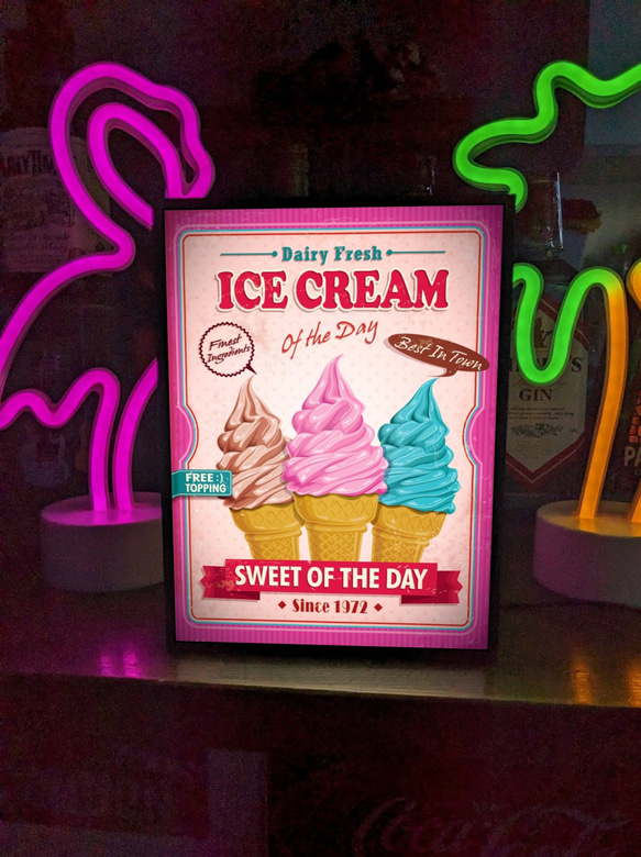 アイスクリーム ソフトクリーム スイーツ お菓子 洋菓子 レトロ ミニチュア サイン ランプ 看板 置物 ライトBOX 1枚目の画像