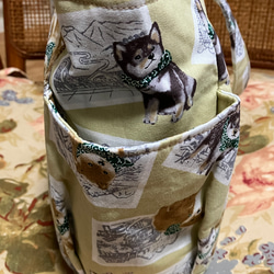セール！柴犬・日本犬柄ハンドメイドバックポケット付きお散歩バック・お出かけバック・ランチバック。プレゼント付き 6枚目の画像
