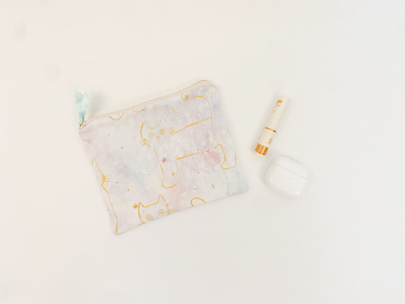 柔和的彩色小袋用顏料繪製的原創面料 Koharubiyori Cat 第2張的照片
