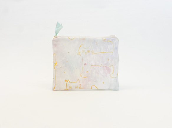 柔和的彩色小袋用顏料繪製的原創面料 Koharubiyori Cat 第1張的照片