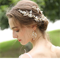 ヘアアクセサリー&イヤリング！ウェディング　結婚式　小花&パール　ゴールド8/30 2枚目の画像