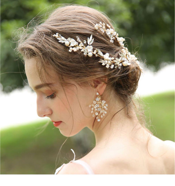 ヘアアクセサリー&イヤリング！ウェディング　結婚式　小花&パール　ゴールド8/30 2枚目の画像