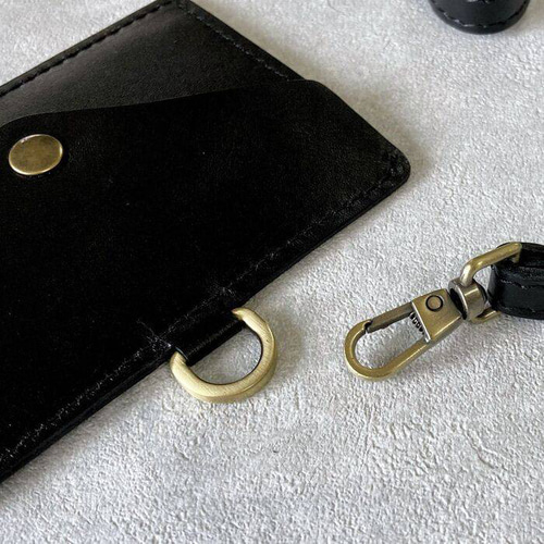 本革 IDカードホルダー ネックストラップ付き 牛革 カード