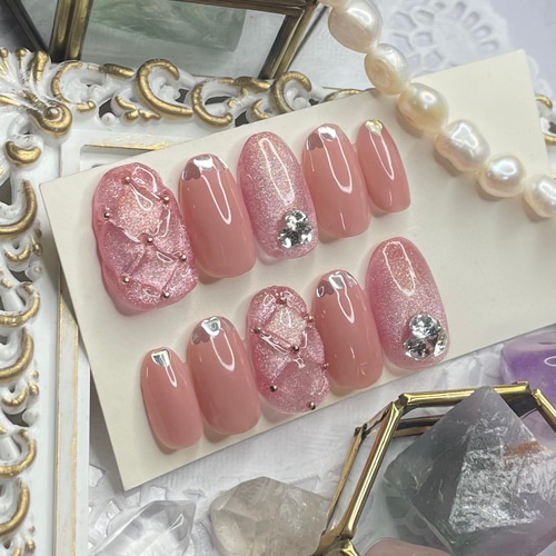 サイズオーダー♡ハートフレンチ×キルティングネイルチップ order nail