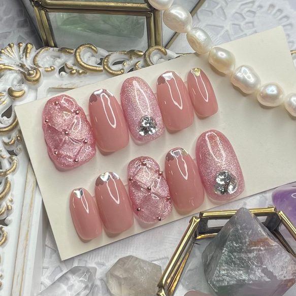 サイズオーダー♡ハートフレンチ×キルティングネイルチップ order nail