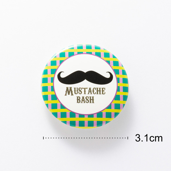 Mustache【チェック】缶バッジ 缶バッチ【3.1cm】髭 3枚目の画像