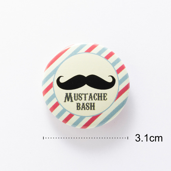 Mustache【ストライプ】缶バッジ 缶バッチ【3.1cm】髭 3枚目の画像