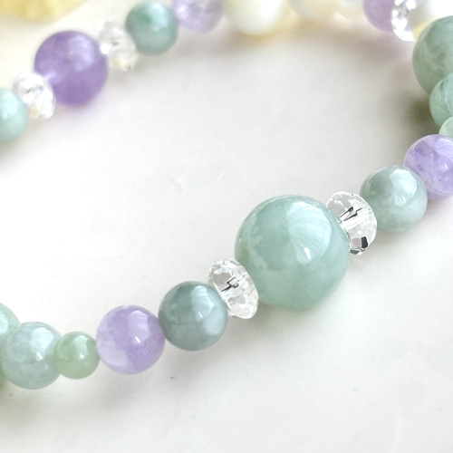 平穏と豊かさ】翡翠とラベンダーアメジストのブレスレット