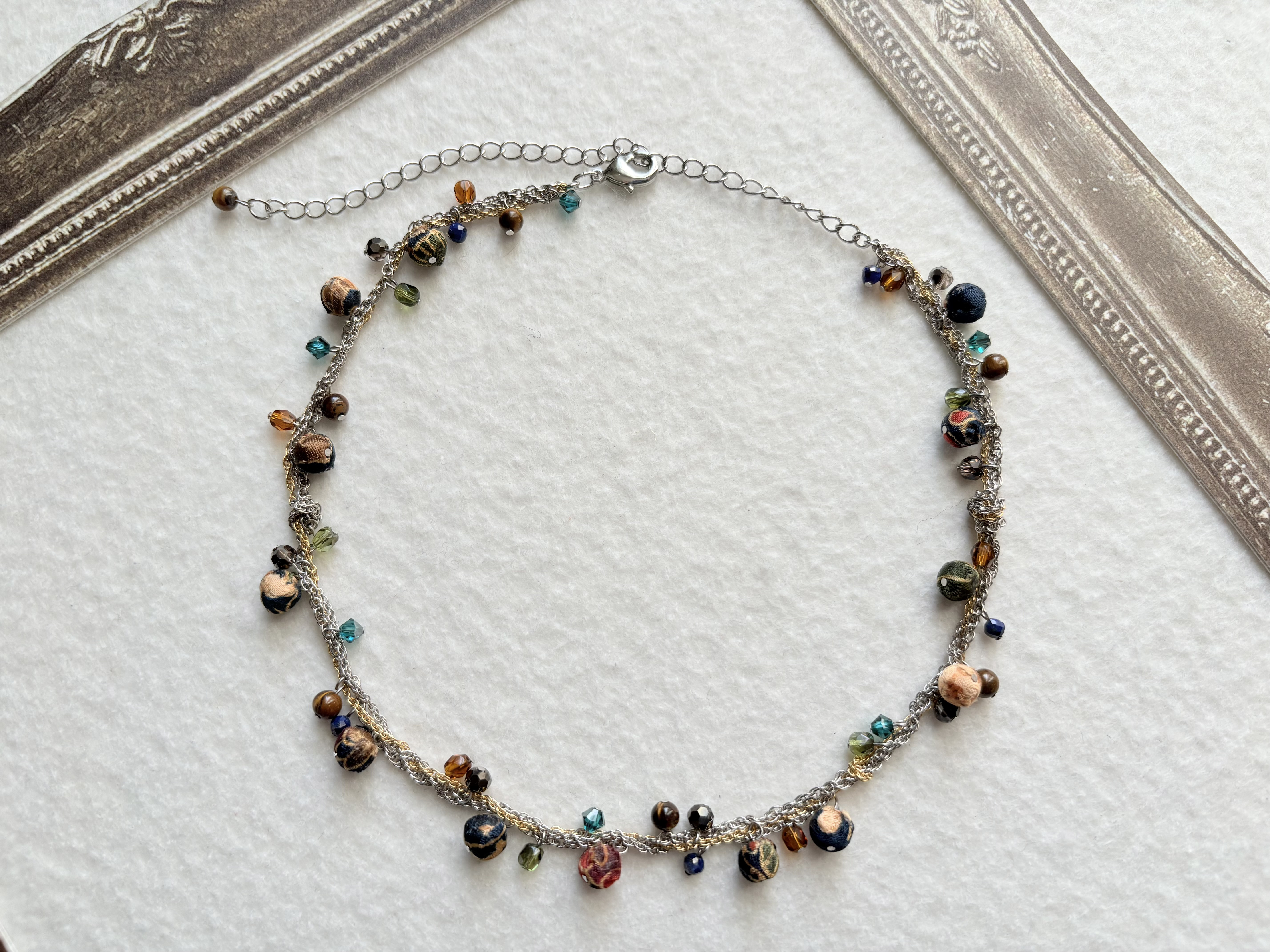 着物生地と天然石を使ったボヘミアンネックレス 20201