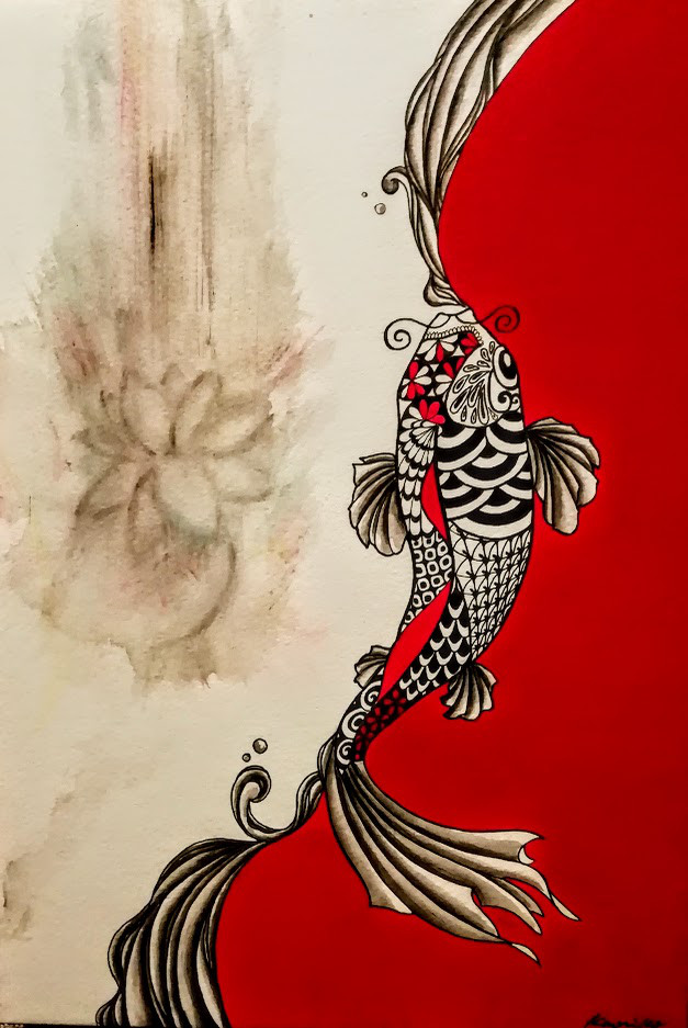 金魚画 「赤と黒」 送料無料 絵画 kaoriko 通販 15875802