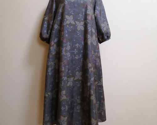 249 手染め大輔 着物リメイク 大島 ワンピース ストール付