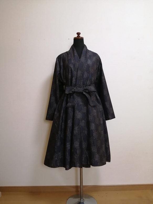 SOLD　着物リメイク　フレアーコート　大島紬 