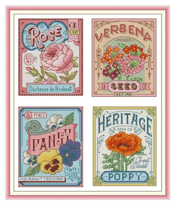 クロスステッチキット Flowers illustrated book 花図鑑 14CT 図案印刷