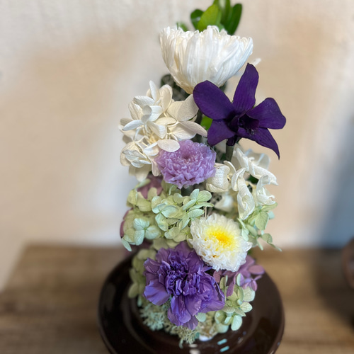 プリザーブドフラワー 供花 仏花 ガラスドーム ボトルフラワー （大