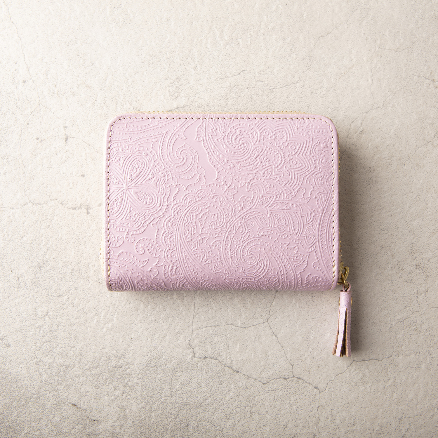 【1点限り】ボタニカル ミニ財布 本革 ペイズリー レディース ピンクパープル 040