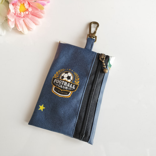 再販！リール付き♪キーケース♪サッカーボール&国旗 ランドセル用キー  