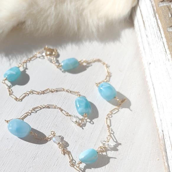 ❁Larimar station necklace All 14kgf❁美しい超トップクオリティラリマー＆ハーキマーダイ 2枚目の画像