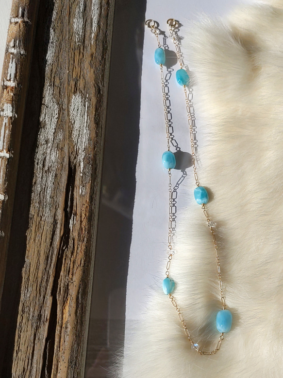 ❁Larimar station necklace All 14kgf❁美しい超トップクオリティラリマー＆ハーキマーダイ 7枚目の画像