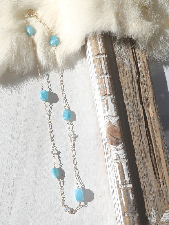 ❁Larimar station necklace All 14kgf❁美しい超トップクオリティラリマー＆ハーキマーダイ 3枚目の画像