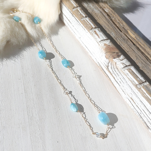 ❁Larimar station necklace All 14kgf❁美しい超トップクオリティラリマー＆ハーキマーダイ 9枚目の画像