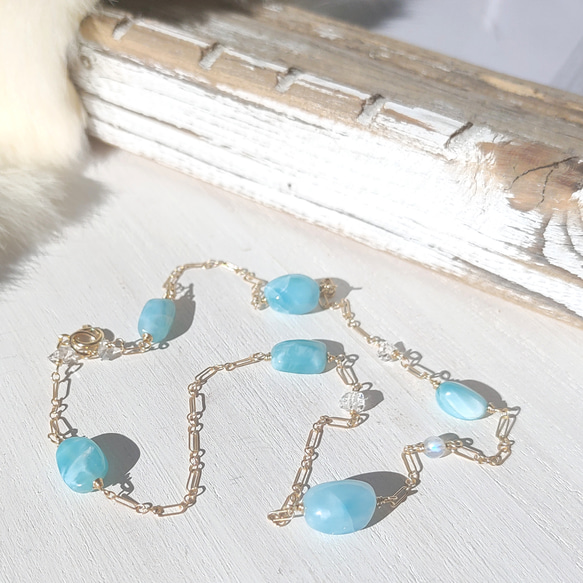 ❁Larimar station necklace All 14kgf❁美しい超トップクオリティラリマー＆ハーキマーダイ 10枚目の画像