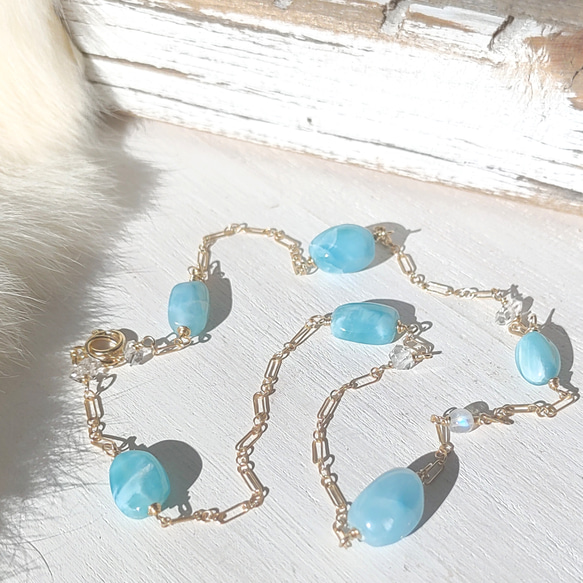 ❁Larimar station necklace All 14kgf❁美しい超トップクオリティラリマー＆ハーキマーダイ 5枚目の画像