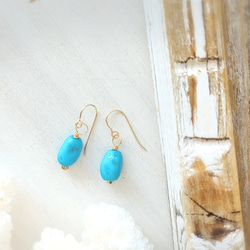 2023ss限定♡Blue sky piece earrings All 14kgf♡鮮やかな美しさ♡美しいターコイズ 4枚目の画像