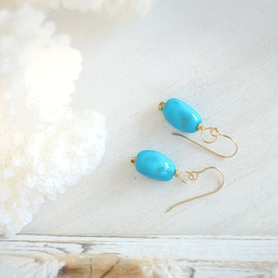 2023ss限定♡Blue sky piece earrings All 14kgf♡鮮やかな美しさ♡美しいターコイズ 3枚目の画像