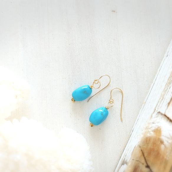 2023ss限定♡Blue sky piece earrings All 14kgf♡鮮やかな美しさ♡美しいターコイズ 5枚目の画像