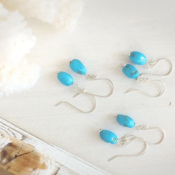 2023ss限定❁Blue sky piece earrings All silver925❁鮮やかな美しさ♡ターコイズ 4枚目の画像