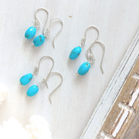 2023ss限定❁Blue sky piece earrings All silver925❁鮮やかな美しさ♡ターコイズ 5枚目の画像