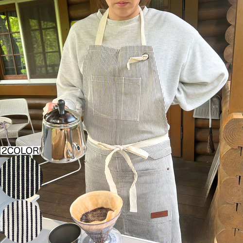 本革タグ名入れ可 ヒッコリーデニムのワークエプロン メンズ