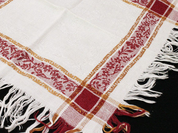フランス製アンティック ダマスク織り 赤花模様ナプキン6枚（No.2302） 2枚目の画像