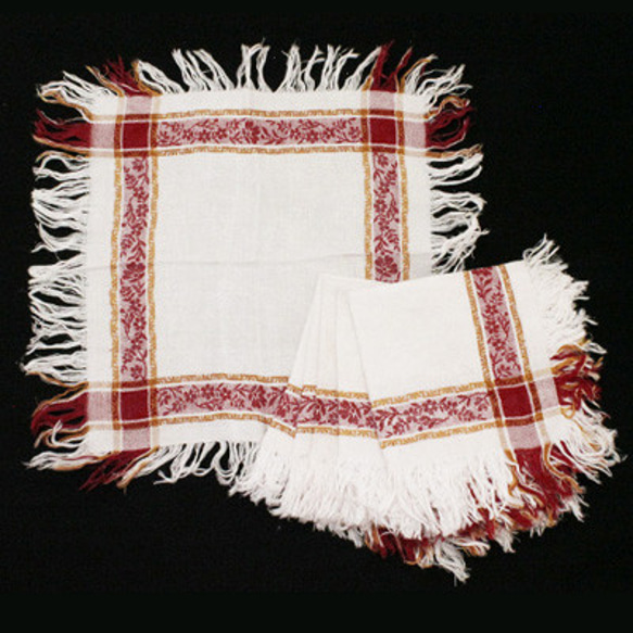 フランス製アンティック ダマスク織り 赤花模様ナプキン6枚（No.2302） 1枚目の画像