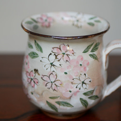 桜(白、ピンク）　マグカップX1　四方小鉢X2　陶器　京焼　（ご予約済分） 1枚目の画像