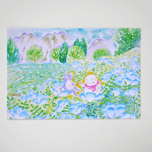 ✻ ネモフィラ くじゅう花公園 / ポストカード / no.121 | 水彩画