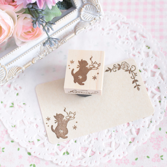 ティータイム子猫のはんこ　猫　お茶 4枚目の画像