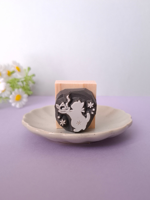 ティータイム子猫のはんこ　猫　お茶 2枚目の画像