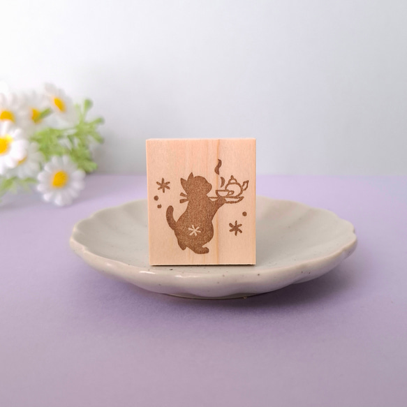 ティータイム子猫のはんこ　猫　お茶 1枚目の画像