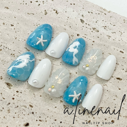 No.324 ネイルチップ マーメイド 人魚 貝殻 人魚の鱗 海 ラグーン 夏