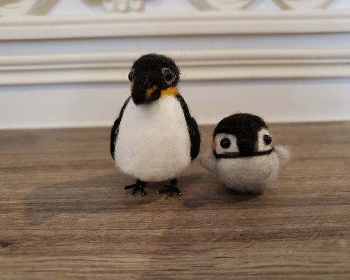 【羊毛フェルト】30cm越の大型★ペンギン★皇帝ペンギン　親子　鳥 羊毛フェルト】30cm越の大型☆ペンギン☆皇帝ペンギン 親子 鳥