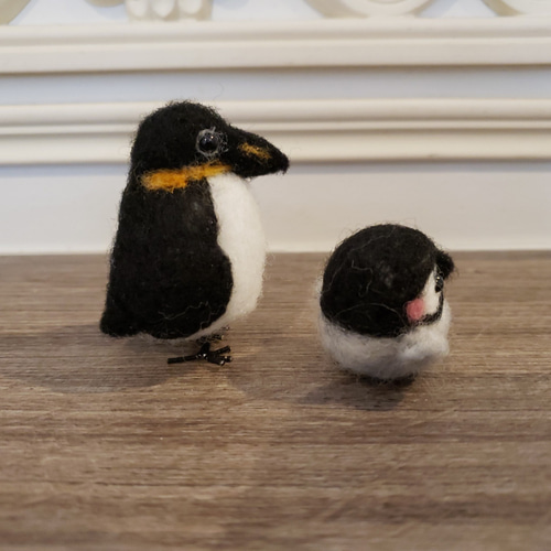 羊毛フェルト】30cm越の大型☆ペンギン☆皇帝ペンギン親子鳥