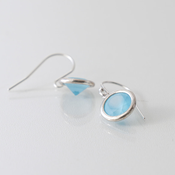 【LIGHT BLUE】Frost CZ Fook Pierced Earrings/ SV925 ≪送料無料≫ブルー 4枚目の画像