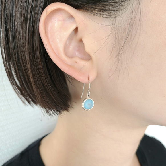【LIGHT BLUE】Frost CZ Fook Pierced Earrings/ SV925 ≪送料無料≫ブルー 8枚目の画像