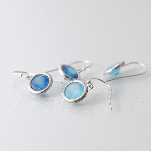【LIGHT BLUE】Frost CZ Fook Pierced Earrings/ SV925 ≪送料無料≫ブルー 10枚目の画像